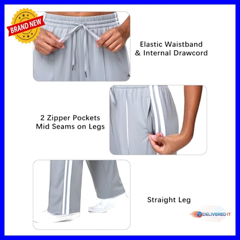 Loose Fit Athletic Track Pants with Zipper Pockets Drawstring Waist - Picture 5 of 6
